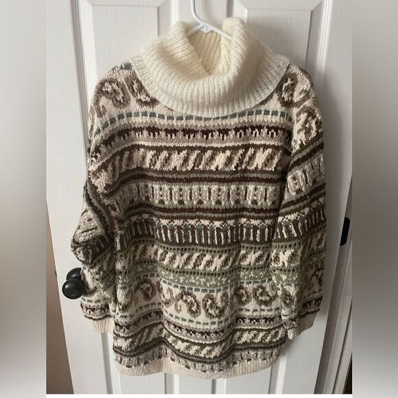 Rare Vintage Liz Claiborne Hand Knit Wool Blend Turtleneck Neutral Sweater SZ L - Picture 3 of 7